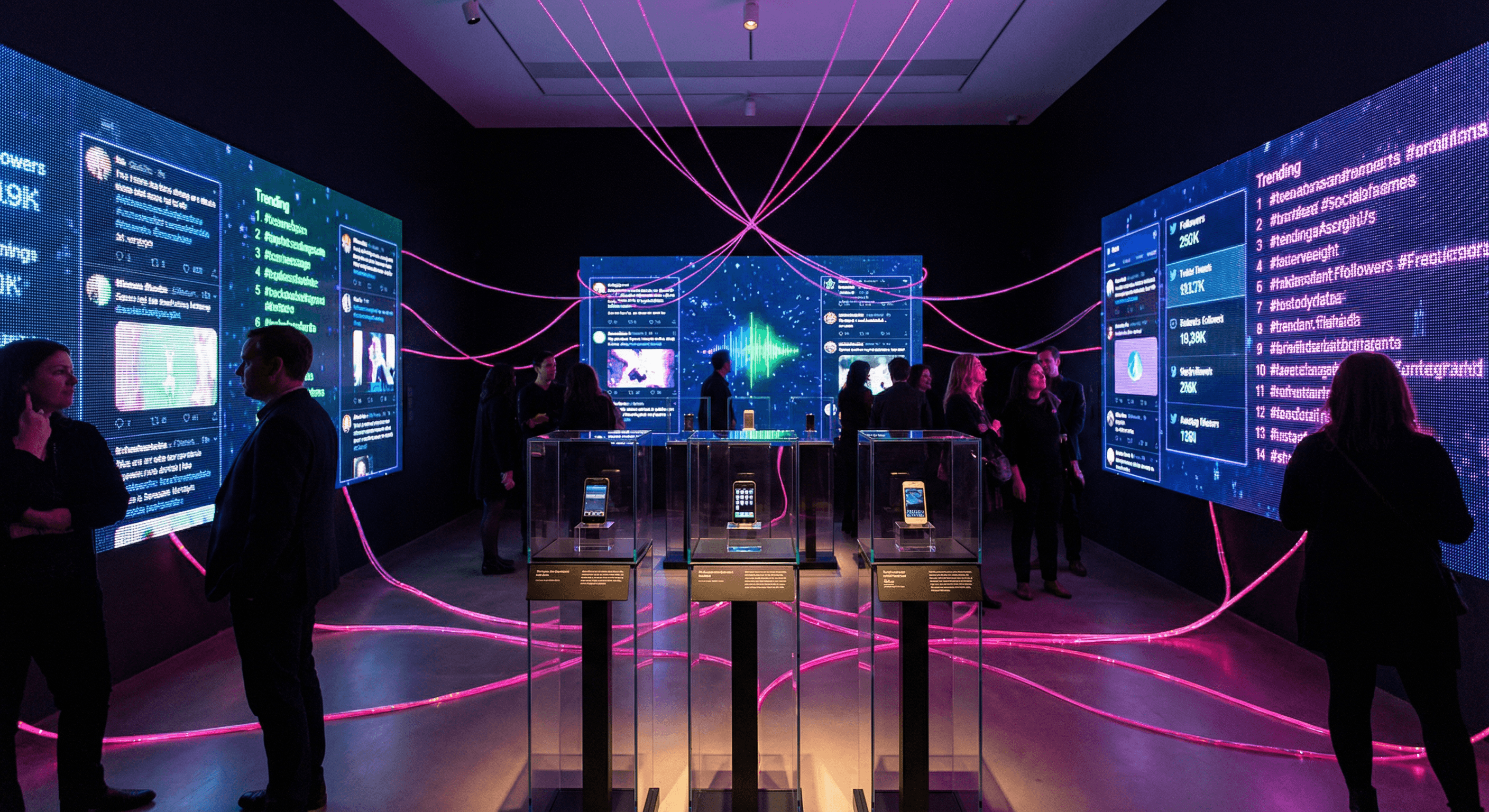 Pantalla con publicaciones de redes sociales y metricas