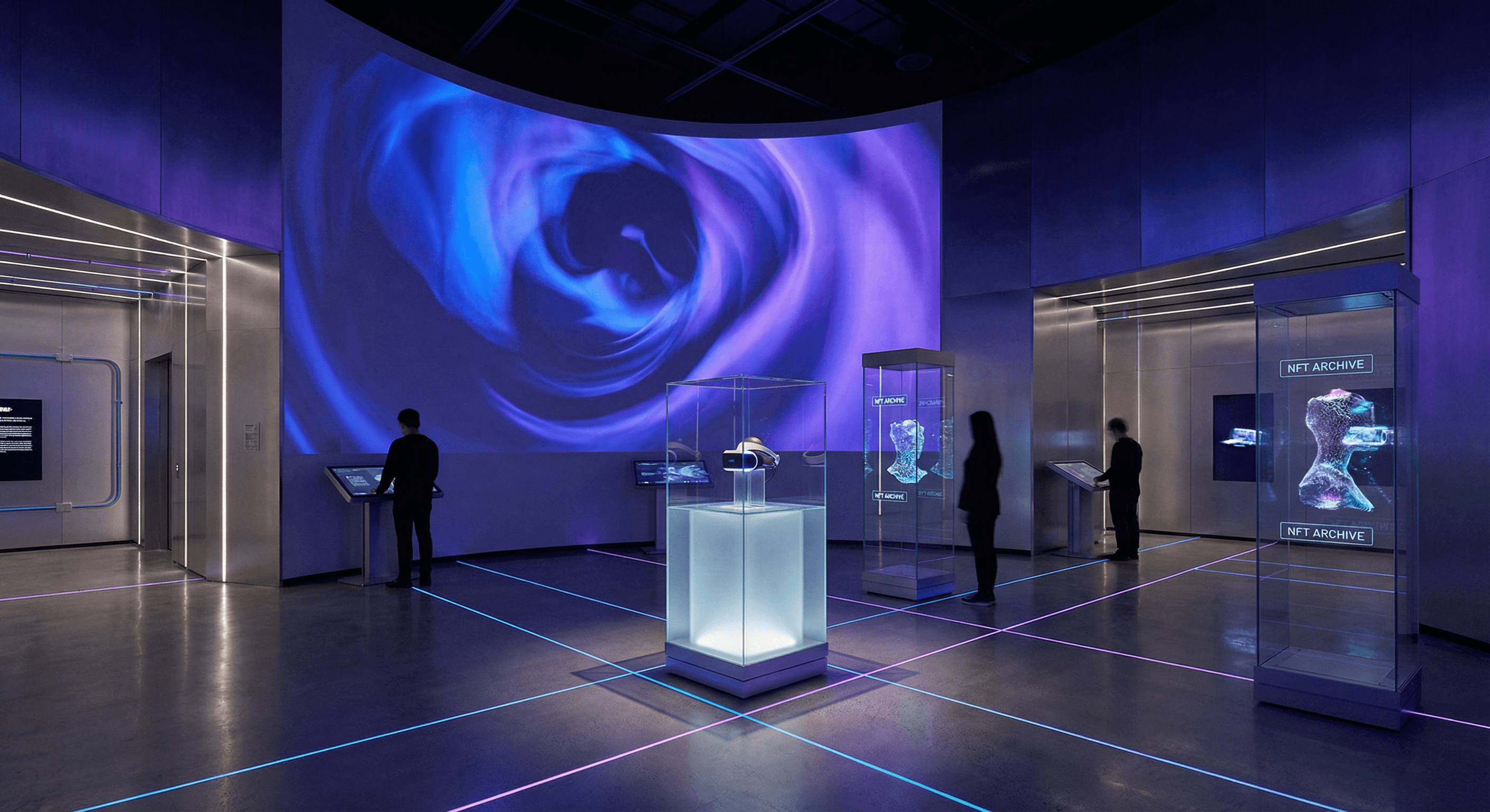 Paisaje abstracto tecnologico con elementos de IA y realidad virtual